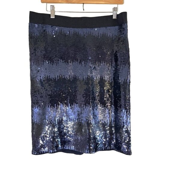 Vince Camuto Ombre Sequin Mini Skirt 14 Blue Striped Glam Sparkly Vegas Cocktail - Picture 1 of 11
